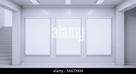 Leere Werbetafeln mit freiem Platz für Ihr Design auf einer U-Bahn-Station in Clay Style extremer Nahaufnahme. 3D-Rendering Stockfoto