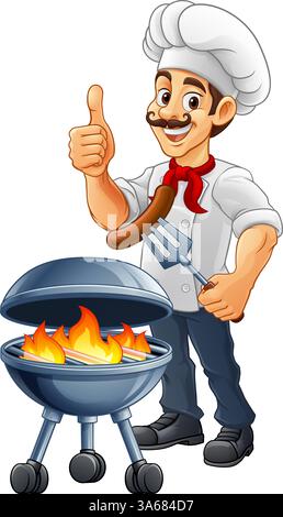 Koch Cartoon Barbecue Cook Man Mascot Charakter Stock Vektor
