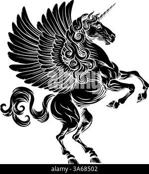 Einhorn Pegasus Horse Crest heraldisches Wappen Stock Vektor
