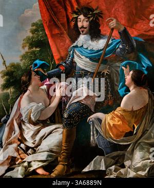 König Ludwig XIII. Zwischen zwei weiblichen Figuren, die Frankreich und Navarra repräsentieren, Simon VOUET 1590–1649, Louvre France Fine Art Museum Paris. Stockfoto