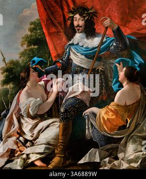 König Ludwig XIII. Zwischen zwei weiblichen Figuren, die Frankreich und Navarra repräsentieren, Simon VOUET 1590–1649, Louvre France Fine Art Museum Paris. Stockfoto