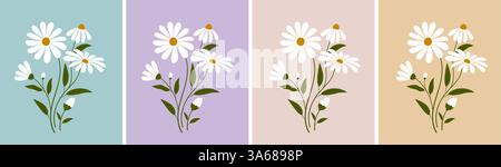 Abstrakte Gänseblümchensträuße in Pastellfarben Stock Vektor