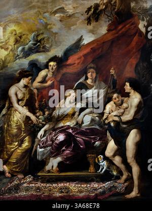 Die Geburt des Dauphin (König Louis XIII) in Fontainebleau - Königin Marie de Medici, der Witwe von König Heinrich IV. von Frankreich, von Peter Paul Rubens, Belgien Stockfoto