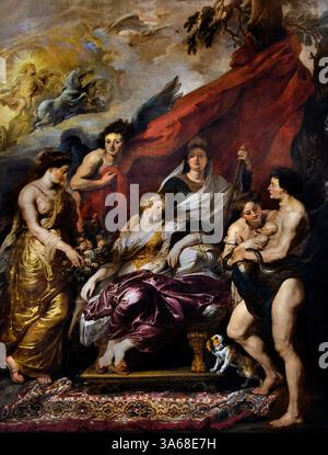 Die Geburt des Dauphin (König Louis XIII) in Fontainebleau - Königin Marie de Medici, der Witwe von König Heinrich IV. von Frankreich, von Peter Paul Rubens, Belgien Stockfoto