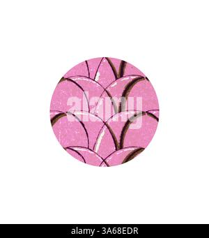 Ein kreisförmiges Design mit einer Reihe überlappender, geschwungener Formen in leuchtendem Pink mit kontrastierenden braunen Konturen, die ein elegantes, mehrschichtiges Muster schaffen. Klassische Kunst mit modernem Touch, neu interpretiert von Artotop, verwandeltes assyrisches und persisches Ornament Stockfoto