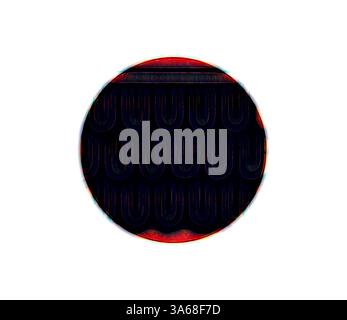 Ein abstraktes Design mit einer zentralen ovalen Form mit lebhaften Kontrasten, mehrschichtigen Mustern und komplizierten Texturen, die sich zu einer auffälligen Komposition vermischen. Klassische Kunst mit einem modernen Touch, neu interpretiert von Artotop, verwandeltes griechisches Ornament und etruskisches Ornament Stockfoto