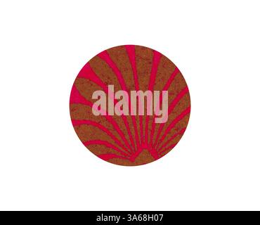 Ein abstraktes Design mit leuchtenden rosafarbenen Strahlen, die von einem zentralen Punkt in einer ovalen Form ausstrahlen, vor einem warmen, erdigen Hintergrund. Klassische Kunst mit modernem Touch, neu interpretiert von Artotop, transformiertes griechisches Ornament Stockfoto