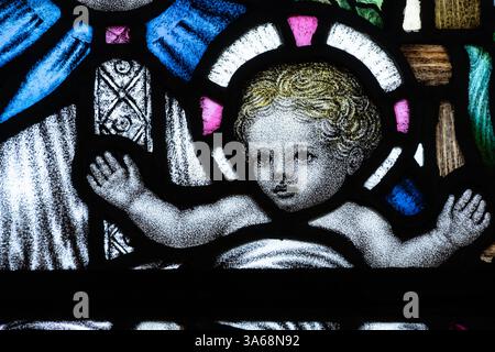 Jesuskind, Epiphany Window von Donald Brooke Detail, St. Mary's Church, Greetham, Rutland, England, UK Stockfoto
