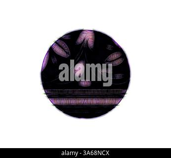 Ein abstraktes Design mit einer zentralen ovalen Form mit komplizierten Mustern und Texturen, die durch weiche, leuchtende Konturen hervorgehoben werden. Die kontrastierenden Elemente erzeugen ein Gefühl von Tiefe und visueller Intrige. Klassische Kunst mit einem modernen Touch, das von Artotop neu interpretiert wurde, verwandeltes indisches Ornament Stockfoto