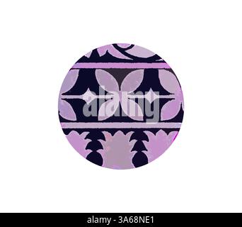 Ein dekoratives Kreismuster mit komplexen floralen und geometrischen Motiven in Violett- und Schwarztönen, das ein elegantes und harmonisches Design schafft. Klassische Kunst mit einem modernen Touch, das von Artotop neu interpretiert wurde, verwandeltes indisches Ornament Stockfoto