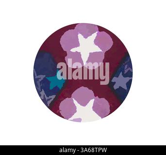 Ein kreisförmiges Design mit sich überlappenden Blumenformen und Sternen, das kräftige Violett-, Blau- und tiefrote Farbtöne in einem abstrakten Muster vereint. Klassische Kunst mit modernem Touch, neu interpretiert von Artotop, transformiertes chinesisches Ornament Stockfoto
