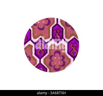 Ein lebhaftes Kreismuster mit komplizierten Blumenmustern in Rosa- und Lila-Tönen und auffälligen geometrischen Linien. Klassische Kunst mit modernem Touch, neu interpretiert von Artotop, transformiertes chinesisches Ornament Stockfoto