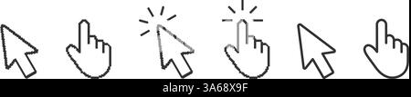 Cursor- Und Handgepixeltes Symbolset. Pixel Art Symbol Sammlung Von Cursor- Und Handsymbolen. Abbildung Des Isolierten Vektors Stock Vektor
