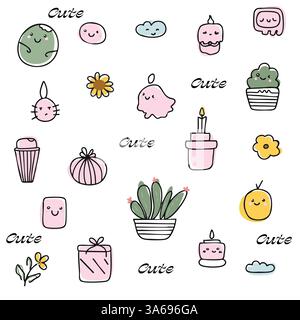 Handgezeichnete Niedliche Pastel-Happiness-Doodle-Kollektion Stock Vektor