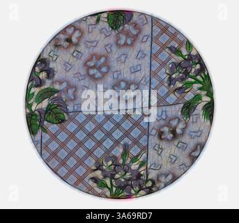 Ein abstraktes kreisförmiges Design mit einer Mischung aus Blumenmustern und geometrischen Formen, das weiche Farben mit komplizierten Linien und Texturen verbindet. Klassische Kunst mit modernem Touch, neu interpretiert von Artotop, transformierte französische Stoffe, erste Hälfte des 19. Jahrhunderts Stockfoto