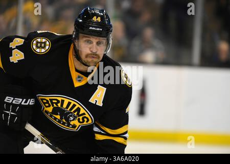 24. November 2014: Boston, Massachusetts, USA – Boston Bruins, Verteidiger Dennis Seidenberg (44) im NHL-Spiel zwischen den Pittsburgh Penguins und den Boston Bruins im TD Garden in Boston, Massachusetts. Pittsburgh besiegte Boston 3-2 in Überstunden. Eric Canha/CSM(Bild: © Eric Canha/Cal Sport Media/ZUMAPRESS.com) Stockfoto