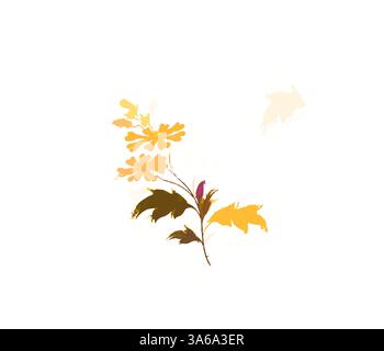 Ein zartes Blumenarrangement mit zarten gelben Blüten und sattgrünen Blättern, das sich anmutig vor einem hellen Hintergrund abhebt. Klassische Kunst mit modernem Touch, neu interpretiert von Artotop, transformierte französische Stoffe, erste Hälfte des 19. Jahrhunderts Stockfoto