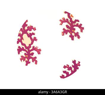 Ein abstraktes Design mit organischen Formen und komplizierten Mustern, das an zerbrochene Schneeflocken erinnert, mit einem weichen Mittelbereich, der die Details der Umgebung kontrastiert. Klassische Kunst mit modernem Touch, neu interpretiert von Artotop, transformierte französische Stoffe, erste Hälfte des 19. Jahrhunderts Stockfoto