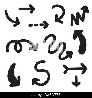 Schwarze Farbe der handgezeichneten Arrow Doodle Kollektion Stock Vektor