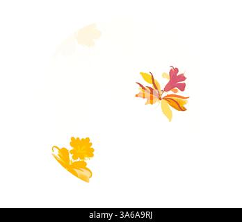 Ein zartes Arrangement aus bunten Blättern und Blumen tanzt anmutig über einem hellen Hintergrund und schafft ein Gefühl von Leichtigkeit und Gelassenheit. Klassische Kunst mit modernem Touch, neu interpretiert von Artotop, transformierte französische Stoffe, erste Hälfte des 19. Jahrhunderts Stockfoto
