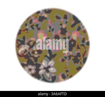 Ein kreisförmiges Design mit abstraktem Blumenmuster und einer Mischung aus gedämpften Grün-, Rosa- und Grautönen, die ein organisches und strukturiertes Erscheinungsbild schaffen. Klassische Kunst mit modernem Touch, neu interpretiert von Artotop, transformierte französische Stoffe, erste Hälfte des 19. Jahrhunderts Stockfoto