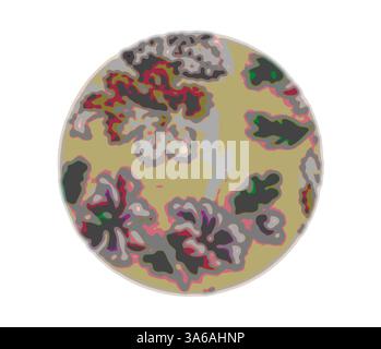 Ein kreisförmiges Design mit einem abstrakten Arrangement aus farbenfrohen Blumenmustern, komplizierten Details und einer Mischung aus weichen und lebendigen Tönen. Klassische Kunst mit modernem Touch, neu interpretiert von Artotop, transformierte französische Stoffe, erste Hälfte des 19. Jahrhunderts Stockfoto