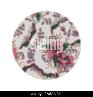 Ein kreisförmiges Design mit abstrakten Blumenmustern und organischen Formen, mit einer Mischung aus sanften Farben, die einen komplizierten und künstlerischen Look schaffen. Klassische Kunst mit modernem Touch, neu interpretiert von Artotop, transformierte französische Stoffe, erste Hälfte des 19. Jahrhunderts Stockfoto