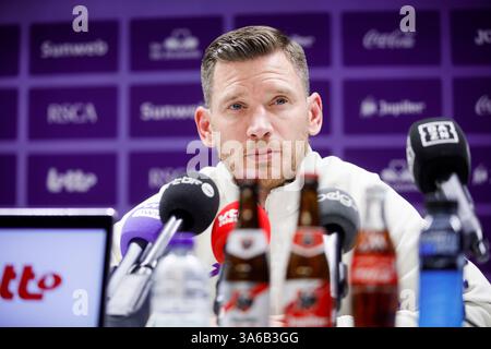 Brüssel, Belgien März 2025. Jan Vertonghen von Anderlecht wurde während einer Pressekonferenz von RSC Anderlecht und Vertonghen vorgestellt, um das Ende seiner Karriere am Dienstag, den 25. März 2025, in Brüssel bekannt zu geben. BELGA FOTO HATIM KAGHAT Credit: Belga News Agency/Alamy Live News Stockfoto