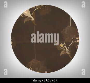 Ein kreisförmiges Muster mit komplizierten Blumenmustern in gedämpften Tönen vor dunklem Hintergrund. Klassische Kunst mit modernem Touch, neu interpretiert von Artotop, transformierte französische Stoffe, erste Hälfte des 19. Jahrhunderts Stockfoto