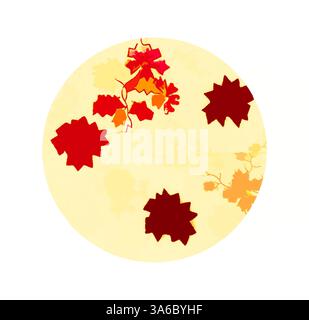 Eine kreisförmige Komposition mit leuchtenden Blättern in Rot- und Orangetönen, im Kontrast zu einem hellen Hintergrund, der ein Gefühl von herbstlicher Wärme weckt. Die Leaves erscheinen in Schichten, wodurch ein dynamisches Zusammenspiel von Farbe und Form entsteht. Klassische Kunst mit modernem Touch, neu interpretiert von Artotop, transformierte französische Stoffe, erste Hälfte des 19. Jahrhunderts Stockfoto