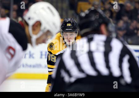 8. Januar 2015: David Pastrnak (88) wartet auf das erste Spiel der New Jersey Devils und Boston Bruins im TD Garden in Boston, Massachusetts. Anthony Nesmith/CSM(Bild: © Anthony Nesmith/Cal Sport Media/ZUMAPRESS.com) Stockfoto