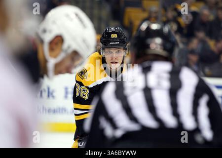 8. Januar 2015: David Pastrnak (88) wartet auf das erste Spiel der New Jersey Devils und Boston Bruins im TD Garden in Boston, Massachusetts. Anthony Nesmith/CSM(Bild: © Anthony Nesmith/Cal Sport Media/ZUMAPRESS.com) Stockfoto