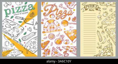 Flyer Vektor Hand gezeichnet Pizzeria Banner vertikal. Sammlung festlegen Stock Vektor