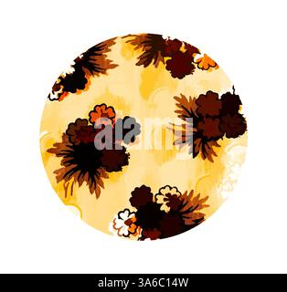 Ein kreisförmiges Design mit warmen Erdtönen und abstrakten Blumenmustern, das ein Gefühl von Retro-Eleganz vermittelt. Klassische Kunst mit modernem Touch, neu interpretiert von Artotop, transformierte französische Stoffe, erste Hälfte des 19. Jahrhunderts Stockfoto