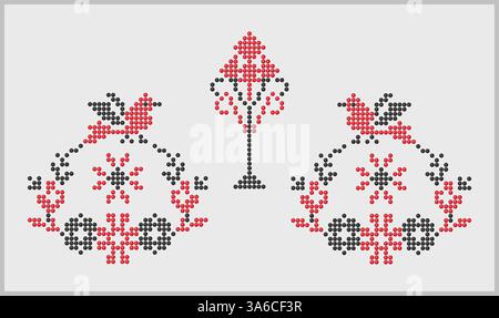 Traditionelle südliche Ukraine symmetrische Stickerei und Perlen Kunstmuster, ethnische Ornamente mit Vögeln Stockfoto