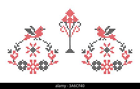 Ethnische Südukraine symmetrisches Stickmuster, Ornament mit Vögeln Stockfoto