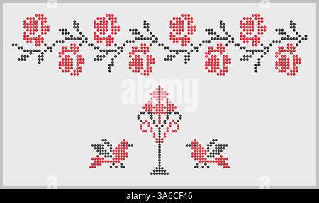 Perlen südliche ukrainische Volkskunst Muster, ethnische Botanik und Vogeldekoration Stockfoto