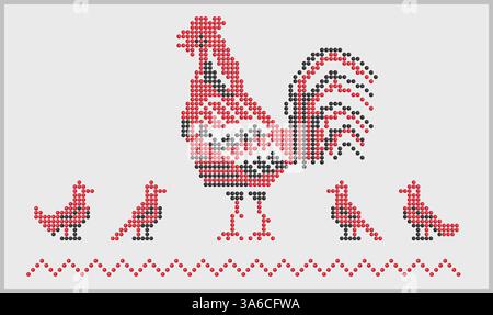 Hahn- und Vogelperlen aus der Südukraine mit Stickmotiven Stockfoto