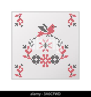 Traditionelles ethnisches Ornament auf quadratischer Fliese mit Stickereien aus der Südukraine und Kunstmustern mit Perlen Stockfoto