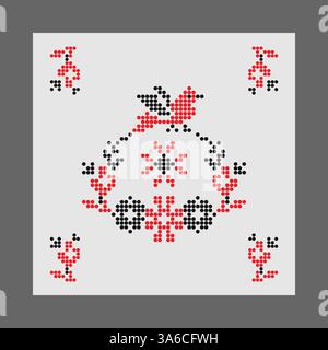 Traditionelle südukrainische dekorative Fliesenmuster, ethnische Botanik und Vogelschmuck Stockfoto