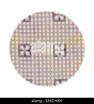 Ein kreisförmiges Muster mit einer Mischung aus Polka Dots und geometrischen Formen schafft ein verspieltes und abstraktes Design mit weichen, gedämpften Farben. Klassische Kunst mit modernem Touch, neu interpretiert von Artotop, transformierte französische Stoffe, erste Hälfte des 19. Jahrhunderts Stockfoto