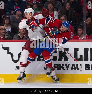 1. FEBRUAR 2015: Andrew Campbell #45, Verteidiger der Arizona Coyotes, überprüft den rechten Flügel von Montreal Canadiens Christian Thomas #60 während eines NHL-Spiels zwischen den Arizona Coyotes und den Montreal Canadiens im Bell Centre in Montreal, Quebec, Kanada. Philippe Bouchard/CSM(Bild: © Philippe Bouchard/Cal Sports Med/Cal Sport Media/ZUMAPRESS.com) Stockfoto
