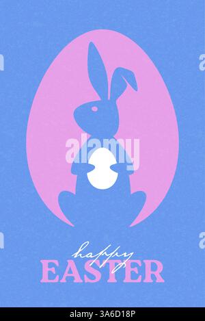 Osterhase-Karte. Hase oder Kaninchen Silhouette innen im oster-Ei-Vektor-Symbol isoliert auf blauem Hintergrund. Stock Vektor