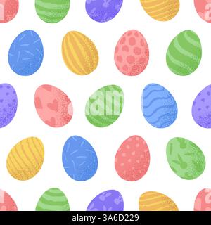 Nahtloses Muster „Happy easter“. Niedliches nahtloses Ostermuster mit Eiern wunderschönem Hintergrund. Geeignet für Osterkarten, Banner, Textilien, Tapeten. V Stock Vektor