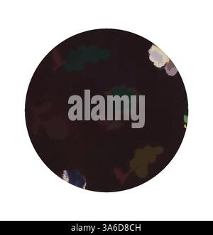 Ein kreisförmiges Design mit dunklem Hintergrund und dezenten, abstrakten Blumenmustern in verschiedenen Farbtönen. Klassische Kunst mit modernem Touch, neu interpretiert von Artotop, transformierte französische Stoffe, erste Hälfte des 19. Jahrhunderts Stockfoto