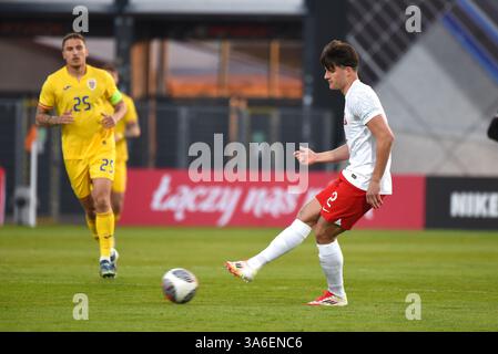 NIECIECZA, POLEN - 21. MÄRZ 2025: Freundschaftsspiel unter 20 Elite League Polen gegen Rumänien 1:0. Auf Foto Kamil Sochan (2). Stockfoto
