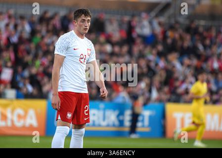 NIECIECZA, POLEN - 21. MÄRZ 2025: Freundschaftsspiel unter 20 Elite League Polen gegen Rumänien 1:0. Auf Foto Mariusz Kutwa (Polen, 21). Stockfoto