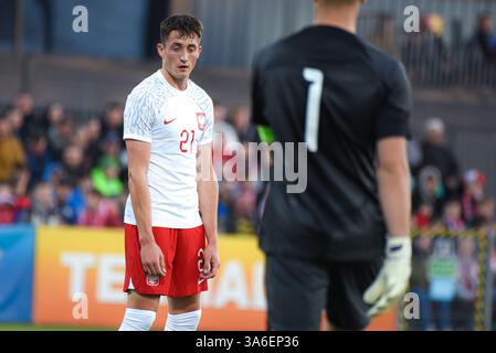 NIECIECZA, POLEN - 21. MÄRZ 2025: Freundschaftsspiel unter 20 Elite League Polen gegen Rumänien 1:0. Auf Foto Mariusz Kutwa (Polen, 21). Stockfoto
