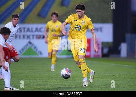 NIECIECZA, POLEN - 21. MÄRZ 2025: Freundschaftsspiel unter 20 Elite League Polen gegen Rumänien 1:0. Auf Foto Ștefan Bana. Stockfoto