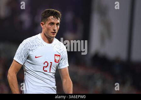 NIECIECZA, POLEN - 21. MÄRZ 2025: Freundschaftsspiel unter 20 Elite League Polen gegen Rumänien 1:0. Auf Foto Mariusz Kutwa (Polen, 21). Stockfoto